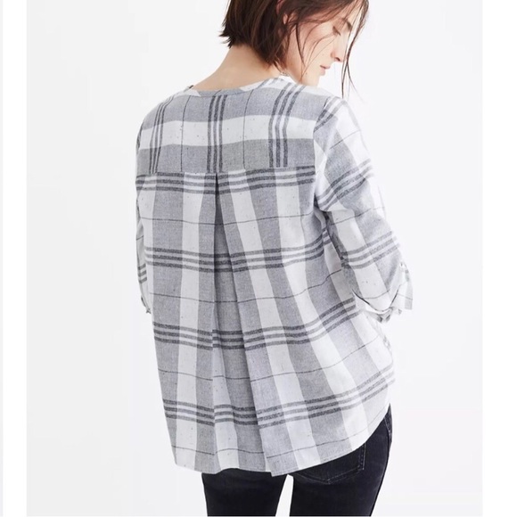 Madewell plaid collarless swingy bottom down blouse, size XS - Picture 8 of 9